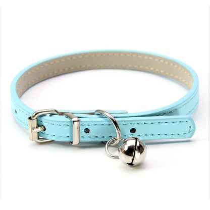 Elegant Leather Cat Collar with Bell - Safety Necklace for Small Dogs, Kittens, and Chihuahuas - Pet Accessories