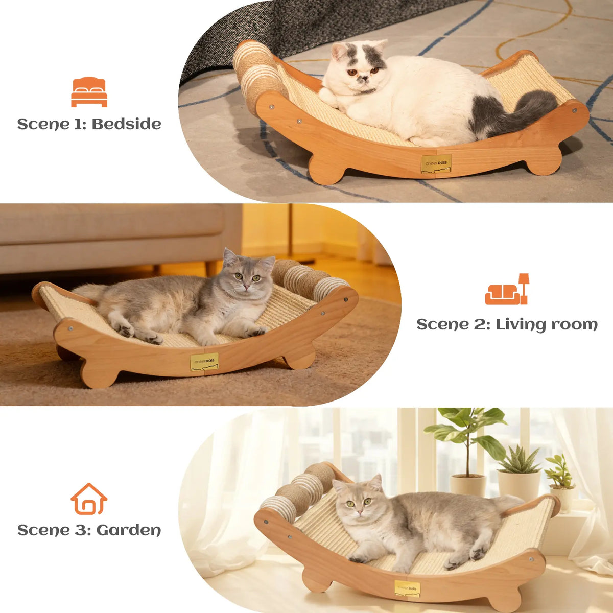 Sisal Cat Scratching Bed, Nartural Sisal Wear-Resisitant Cat Scratcher, Cat Paw Pad for Large Cats, Cat Scratching Board Protects Cat from Scratching, Wooden Cat Home Furniture
