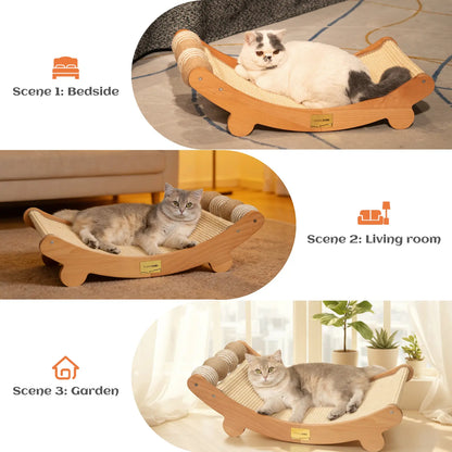 Sisal Cat Scratching Bed, Nartural Sisal Wear-Resisitant Cat Scratcher, Cat Paw Pad for Large Cats, Cat Scratching Board Protects Cat from Scratching, Wooden Cat Home Furniture